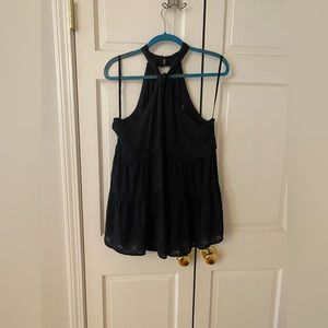 Black Anthropologie Medium Halter with Floral Detail